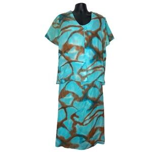 Dress-U 2 Piece Abstract Print Maxi Dress (Size:15/16, Color:Turquoise/Brown)